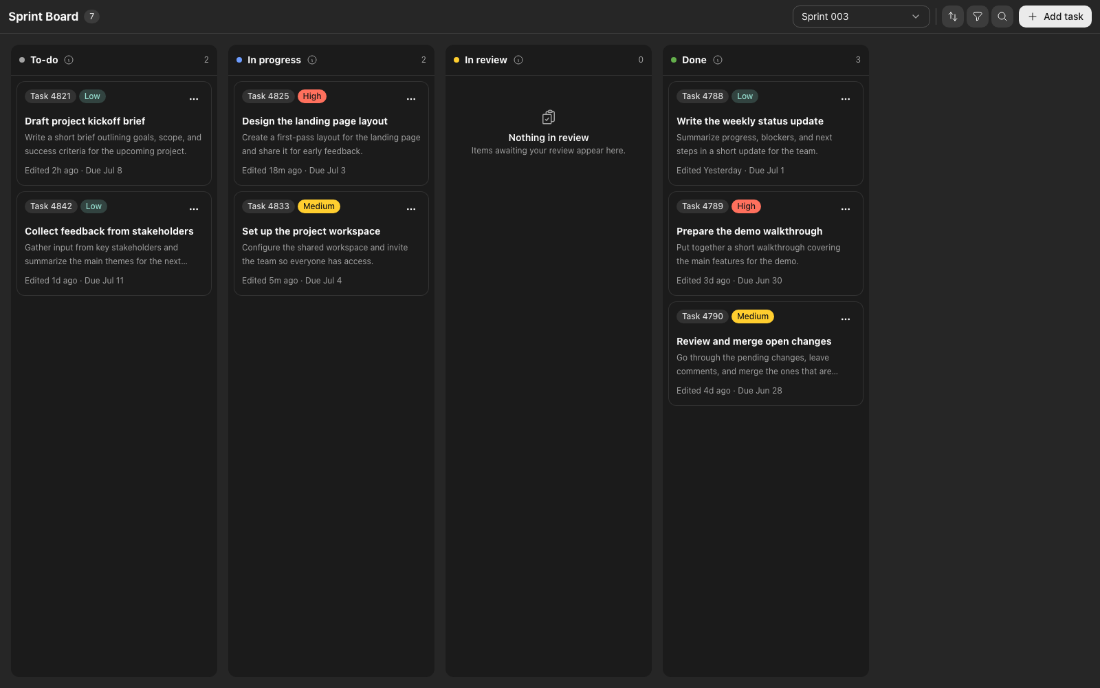 The default Astryx Kanban template The default Astryx Kanban template with a neutral theme